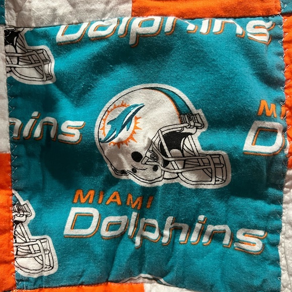 Miami Dolphins Themed Quilt in Teal and Orange - Picture 2 of 3